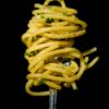Spaghetti wrapped our a fork